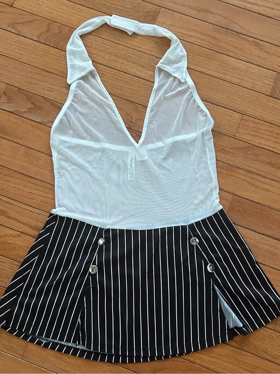 Dreamgirl Dresses & Skirts - Dreamgirl Black White Pinstripe Sheer Mesh Halter Mini Dress Costume OS